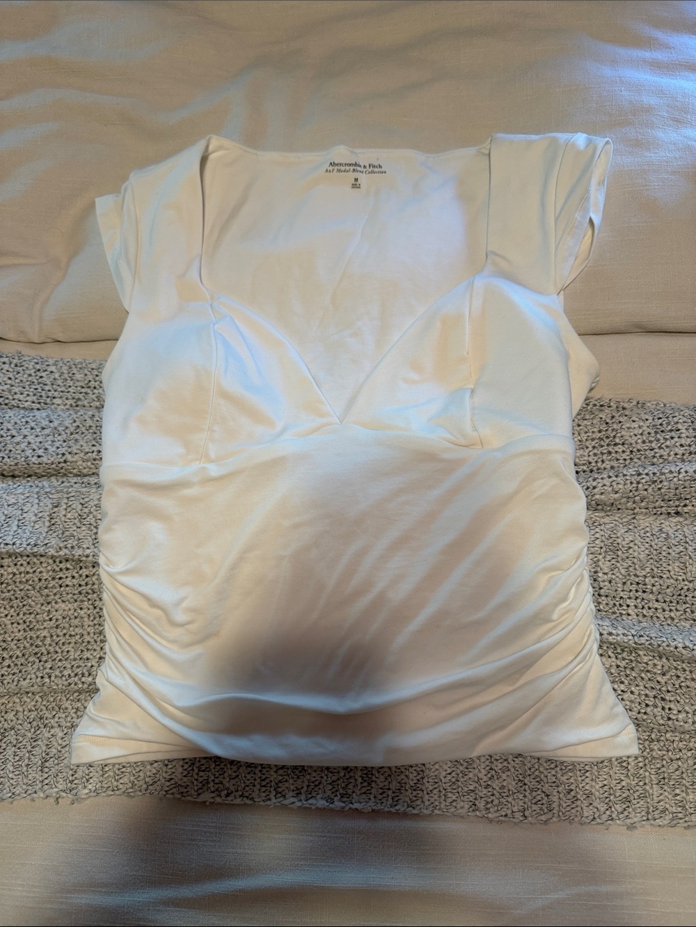 Abercrombie & Fitch Cream V-Neck Ruched Maternity Top